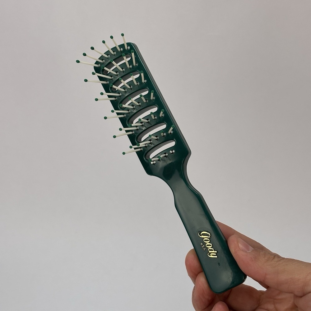 Vtg GOODY USA Vented Teal GREEN Plastic HAIR BRUSH Ball Tip 6" Long